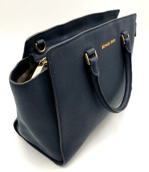 Michael Kors Navy Blue Jet Set Shelia Satchel Bag Gold Hardware COA