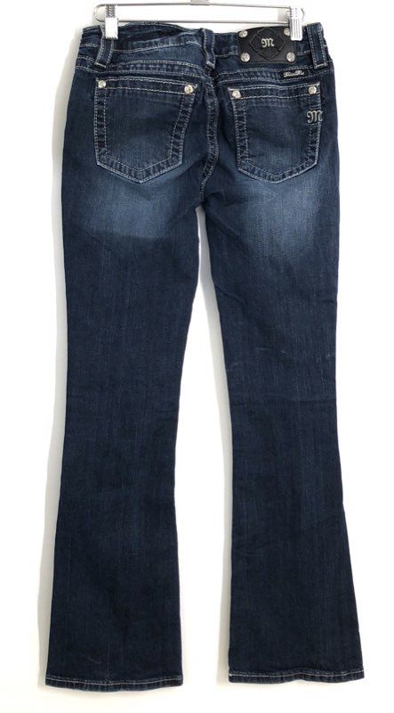 Miss Me Women's Dark Wash Mid Rise Bootcut Jeans Contrast Stitching Size 28