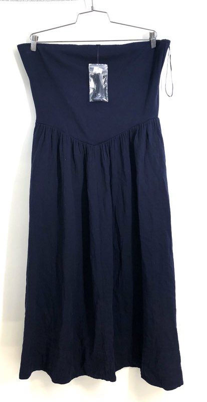 Gap Women's Strapless Mixed Media Midi Dress Navy Blue Ribbed Cotton Sz XL NWT