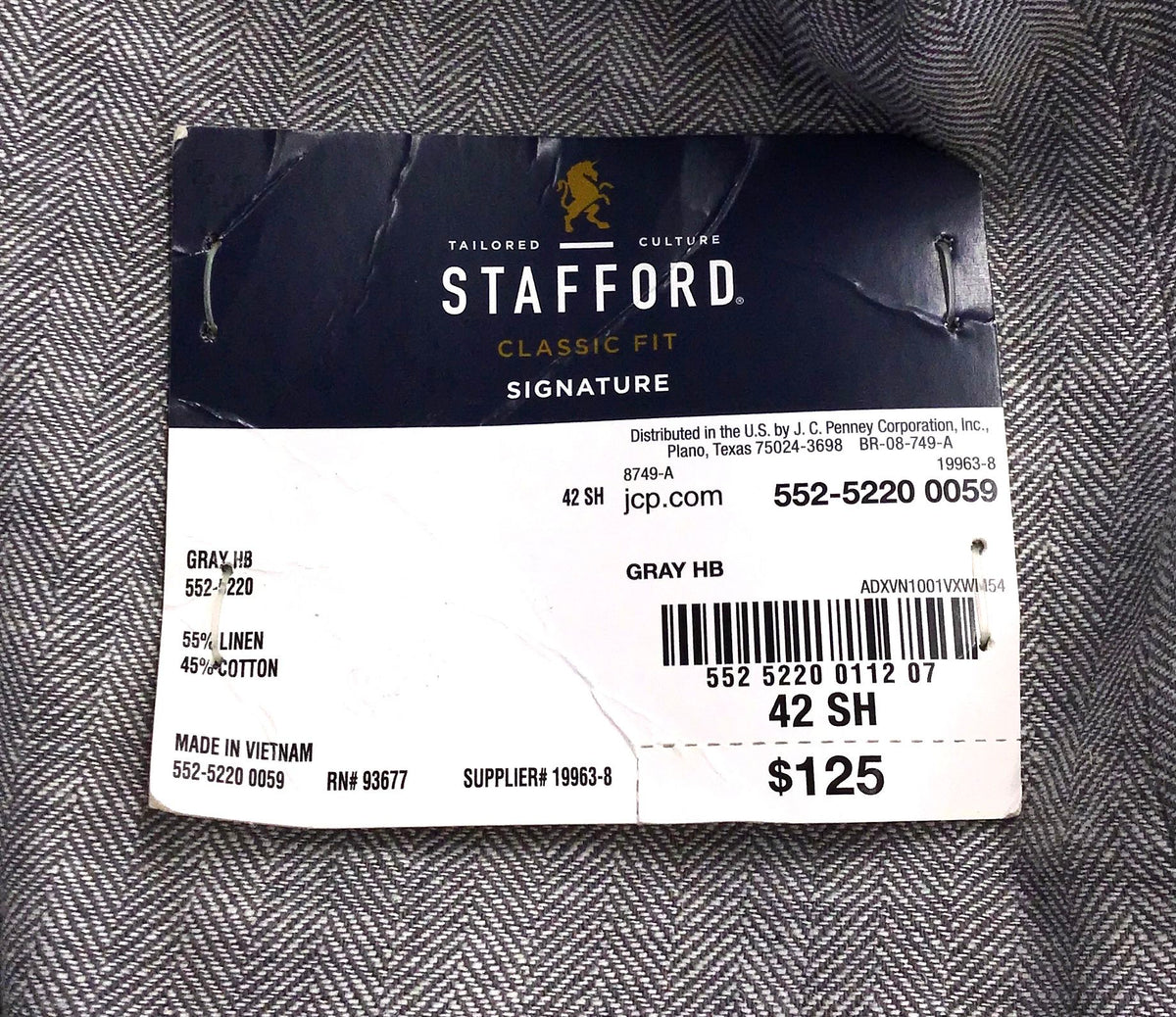 NWT Stafford Men's Gray Herringbone Suit Blazer - 42 Sh