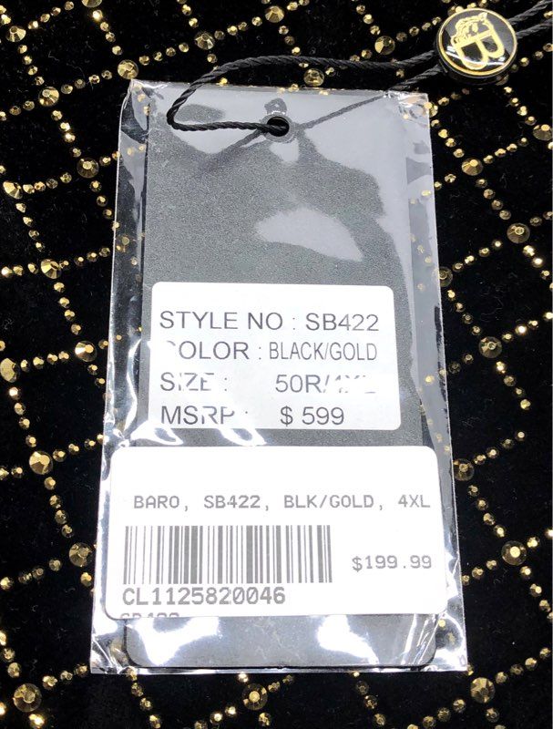 Barocco Men's Black Velvet Blazer Gold Embellished Lattice SB422 NWT Sz 4XL 50R