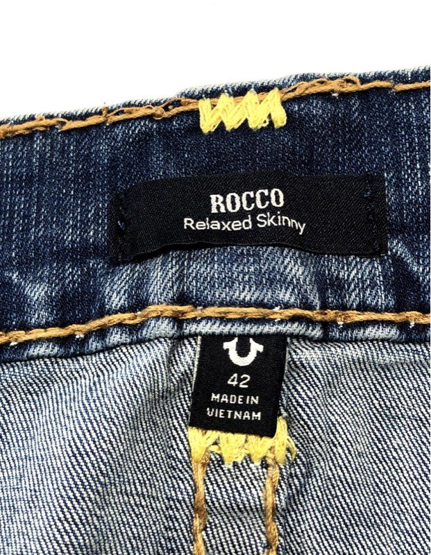 True Religion Men's Rocco Flap Super T Relaxed Skinny Jeans Med Wash NWT 42x32