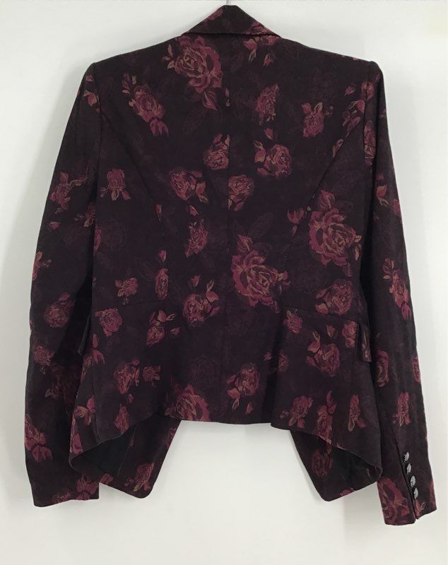 White House Black Market Women&#39;s Burgundy Floral Single-Breasted Blazer - Size 2