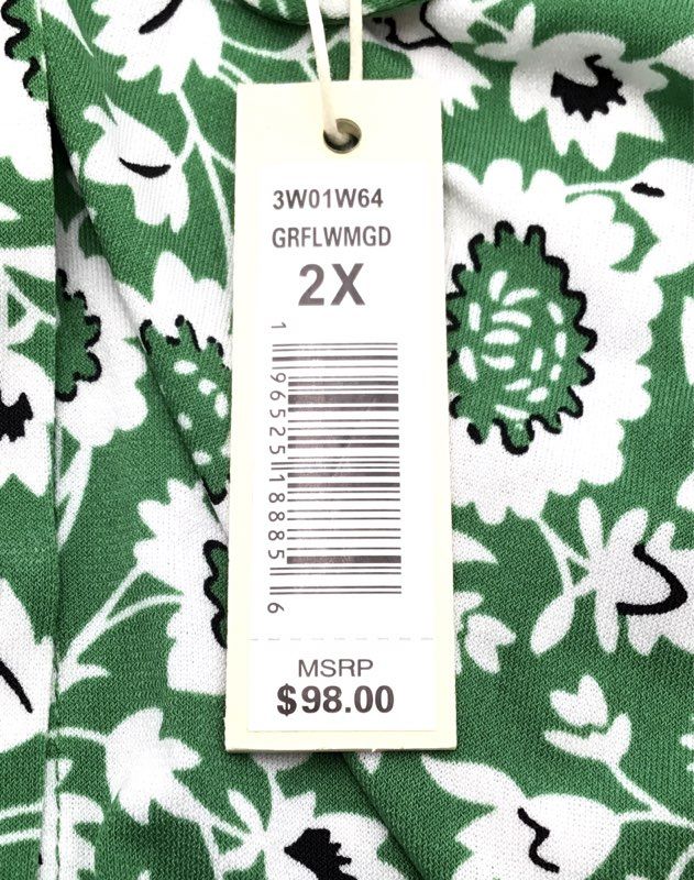 NWT Max Studio Women&#39;s Green White Midi A-Line Dress - Size 2X