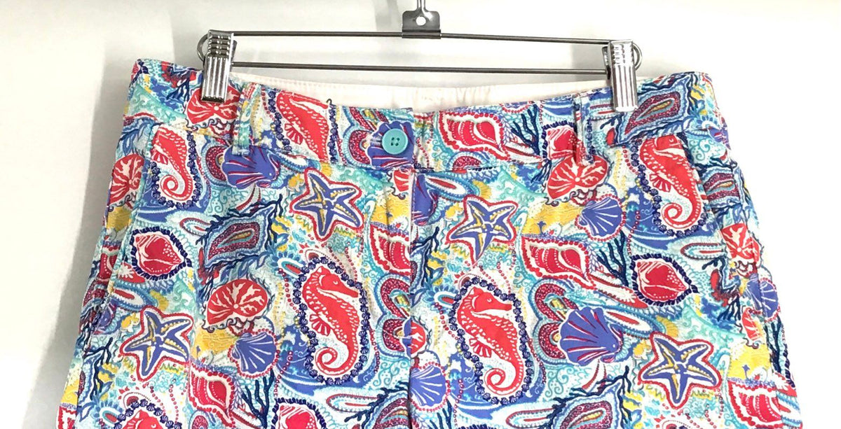 Talbots Women's Seahorse Starfish Nautical Print Cotton Blend Shorts Sz 4
