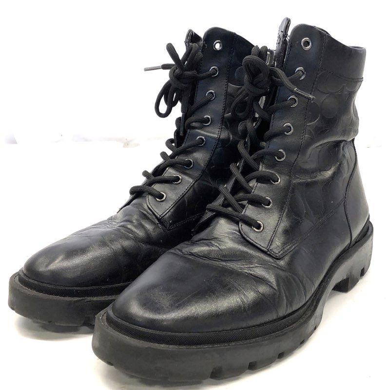 Coach Citysole Tactical Boot Black Leather Lace Up Side Zip Combat Size 11.5 D