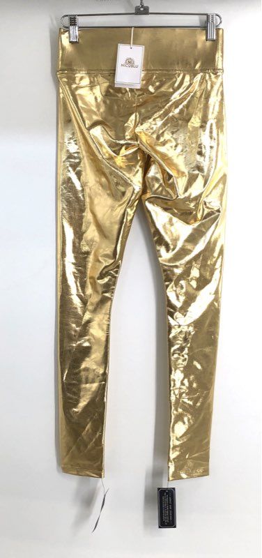 Nicoblu Women's Gold Metallic Shiny High Waist Tights Leggings Sz XS NWT