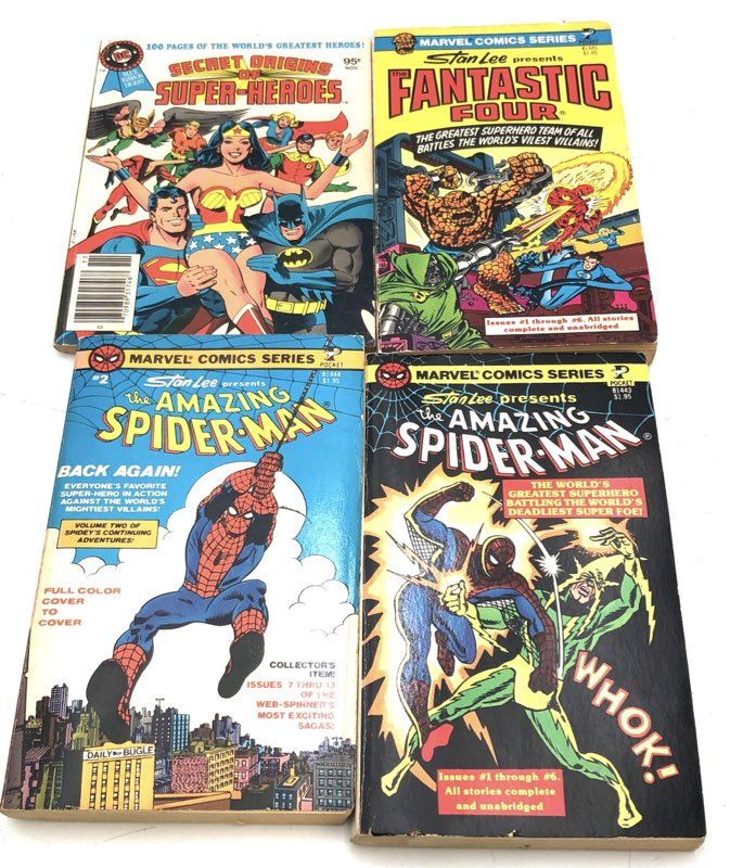 Vintage Marvel DC Comic Pocket Book Lot Spider-Man Fantastic Four 4 Books