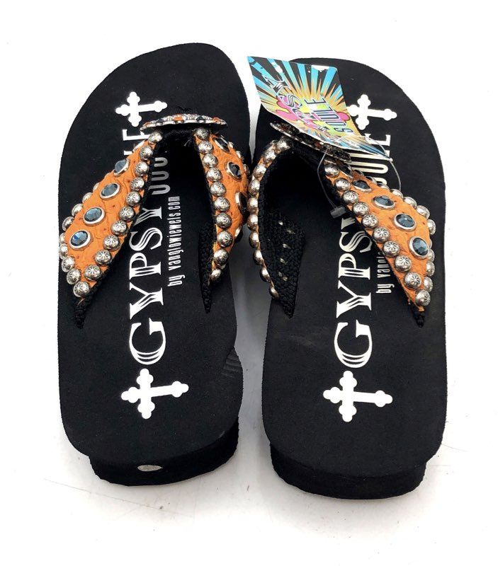 Gypsy Soule Auburn University Crystal Ostrich Leather Wedge Sandals Size 6 NWT