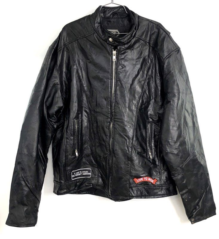 Vintage Diamond Plate Buffalo Leather Patch Biker Motorcycle Jacket Sz 3X