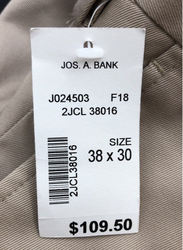 NWT Jos. A. Bank Men's Beige Cotton Dress Pants - Size 38Wx30L