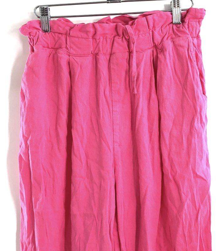 Monrow Women's Pink Wide Leg Pants Linen Blend Paperbag Waist Sz S