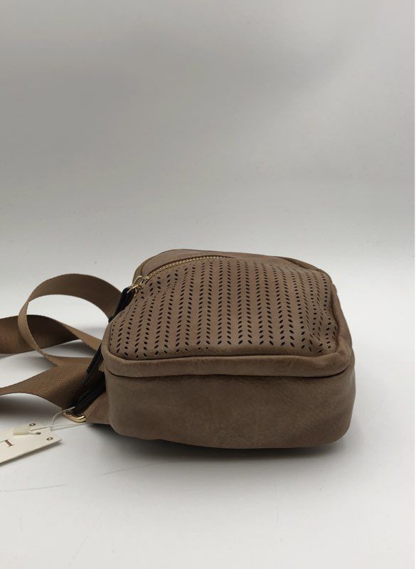 Le Miel Taupe Faux Leather Perforated Sling Crossbody Bag NWT Gold Hardware