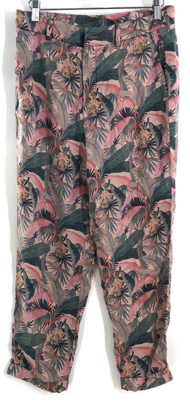Mason's Women's Pink Green Tropical Linda Summer Lyocell Trousers Sz IT 36