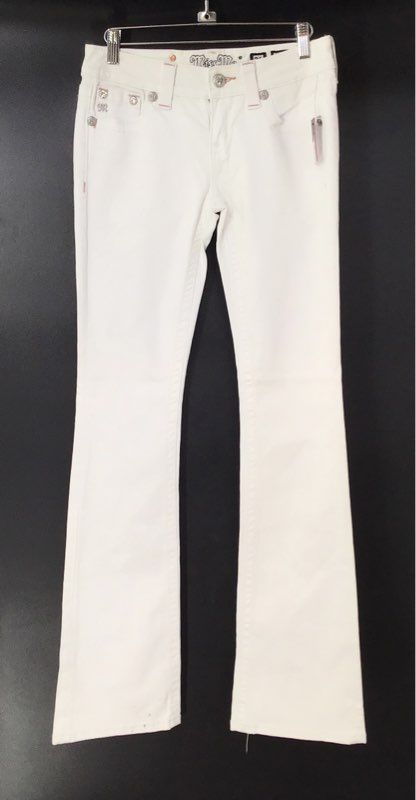 NWT Miss Me Women's White Fleur de Lis Embellished Signature Bootcut Jeans 26