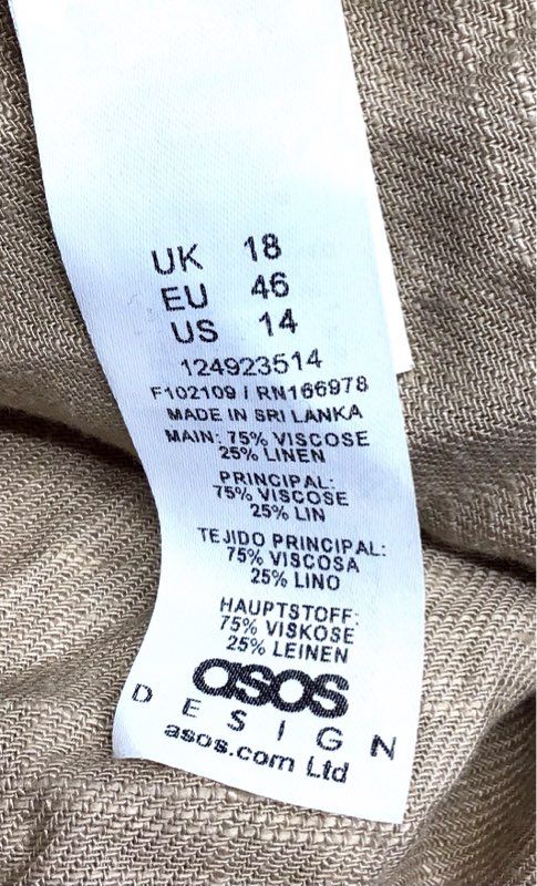 ASOS DESIGN Women's Tan Viscose Linen Blend Curve Oversized Button Shirt Sz 14