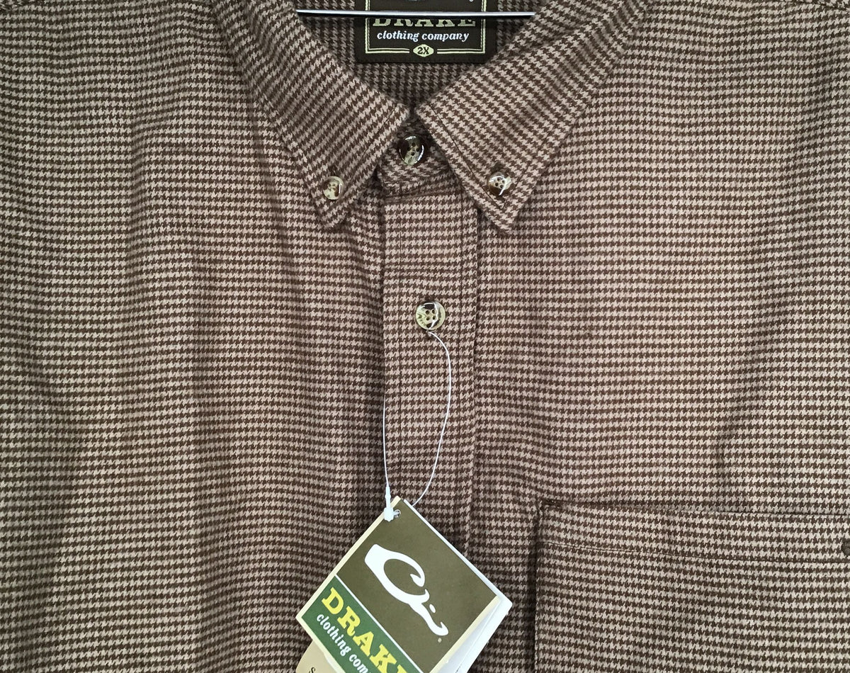 NWT Drake Men&#39;s Brown Houndstooth Button-Down Shirt - Size 2X