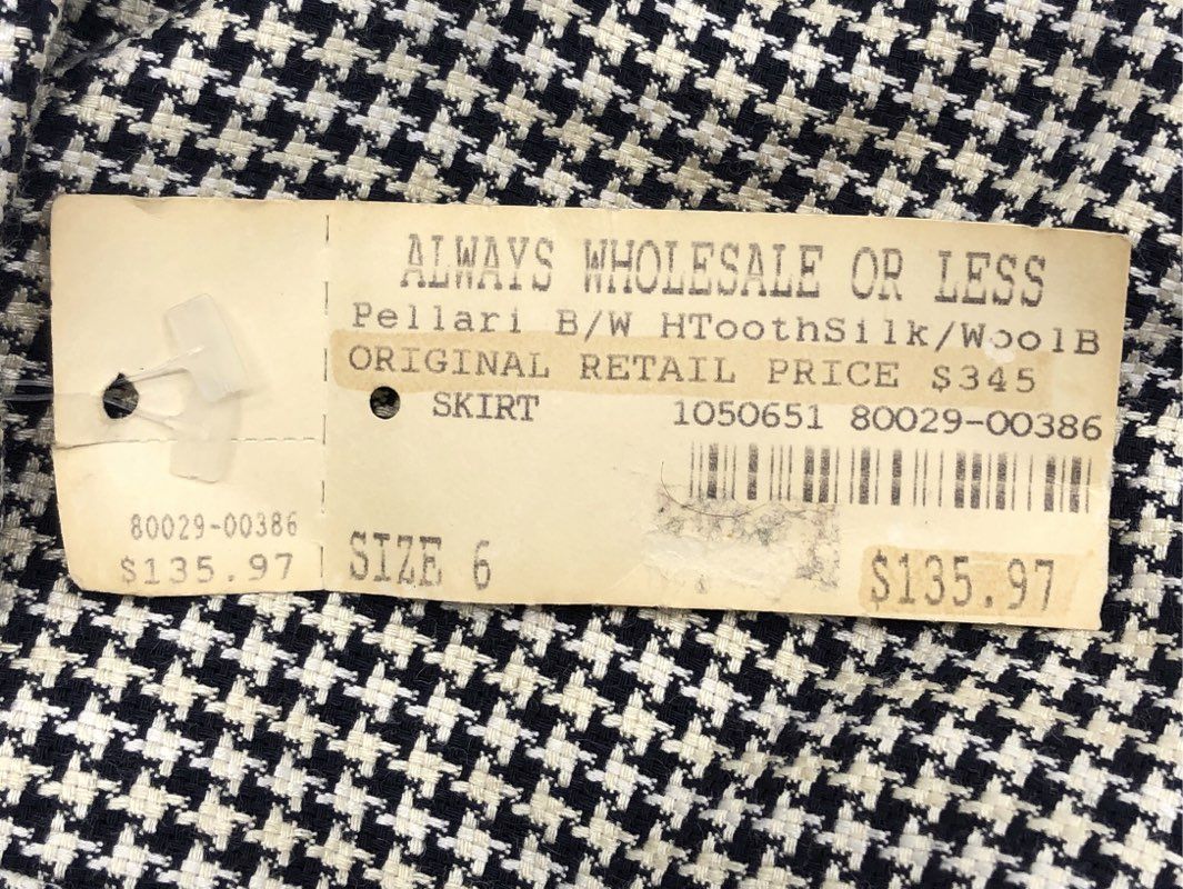 Vintage 90s Sergio Pellari Women's Houndstooth Silk Wool Skirt Italy NWT Sz 40
