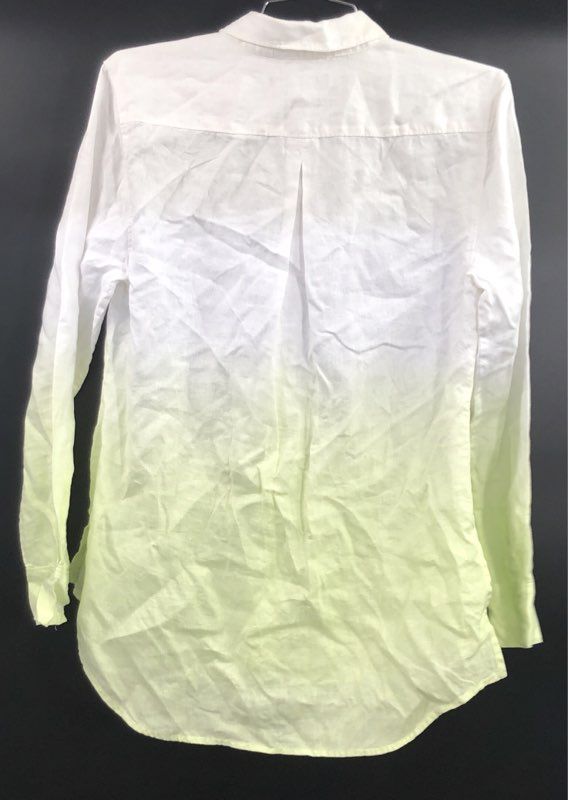 Tommy Bahama Women's White Lime Green Ombre Linen Button Down Shirt Sz XS