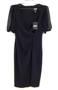 NWT DKNY Women's Navy Blue Ruched Sheath Dress - Size 2