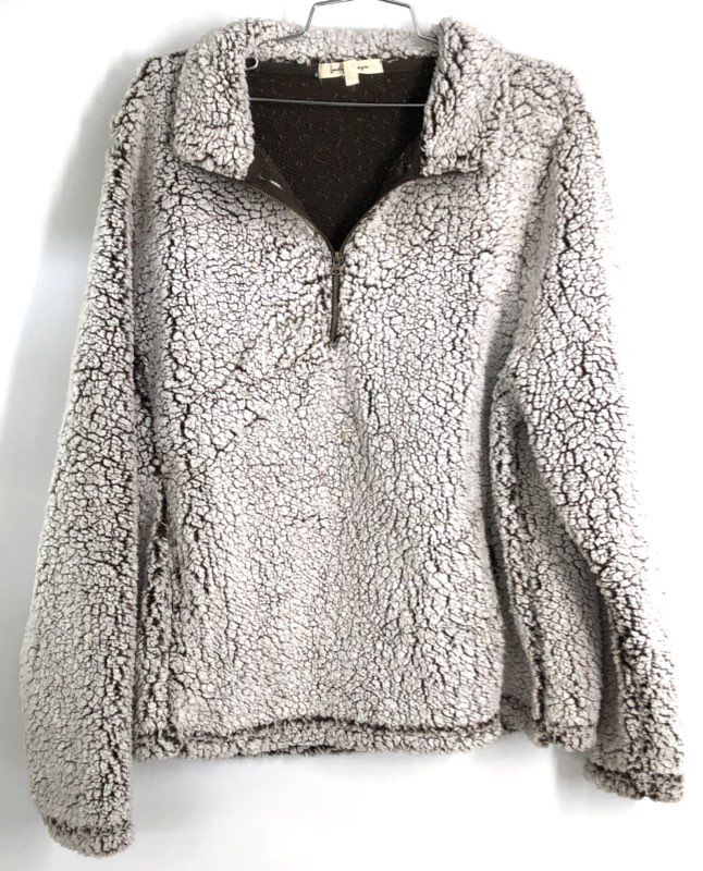 Linda Anderson Women's Brown White Sherpa Fleece 1/4 Zip Pullover Jacket Sz L