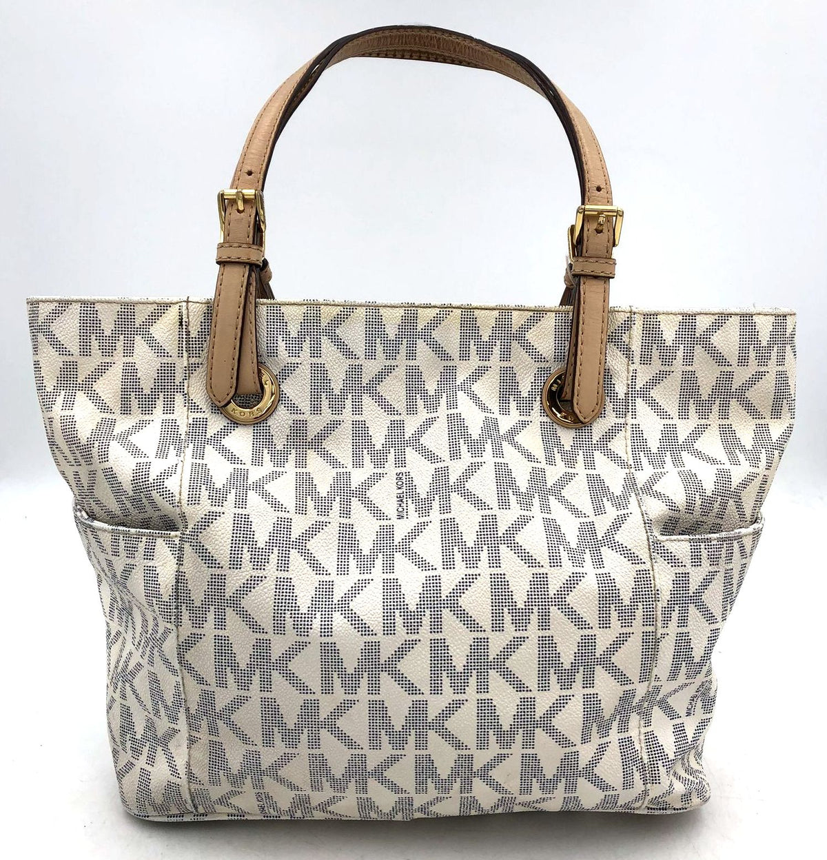 Authentic Michael Kors White Blue Leather Luxury Tote Bag - COA Included