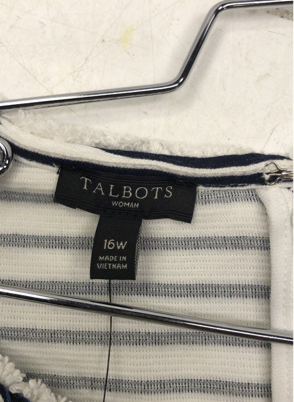 Talbots Women's White Navy Blue Striped Braided Trim Sleeveless Dress NWT Sz 16W