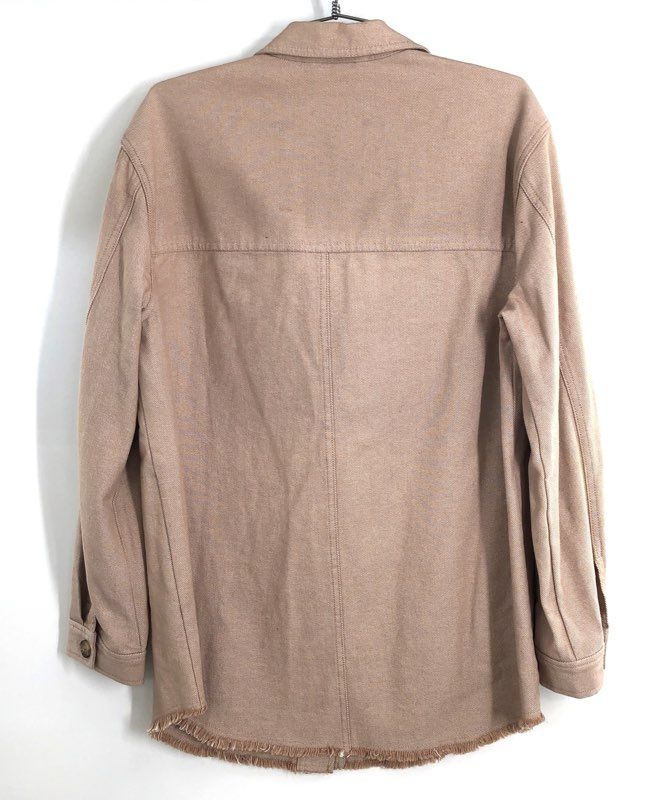Gentle Fawn Women's Tan Frayed Hem Cotton Button Up Shirt Jacket Shacket Sz S