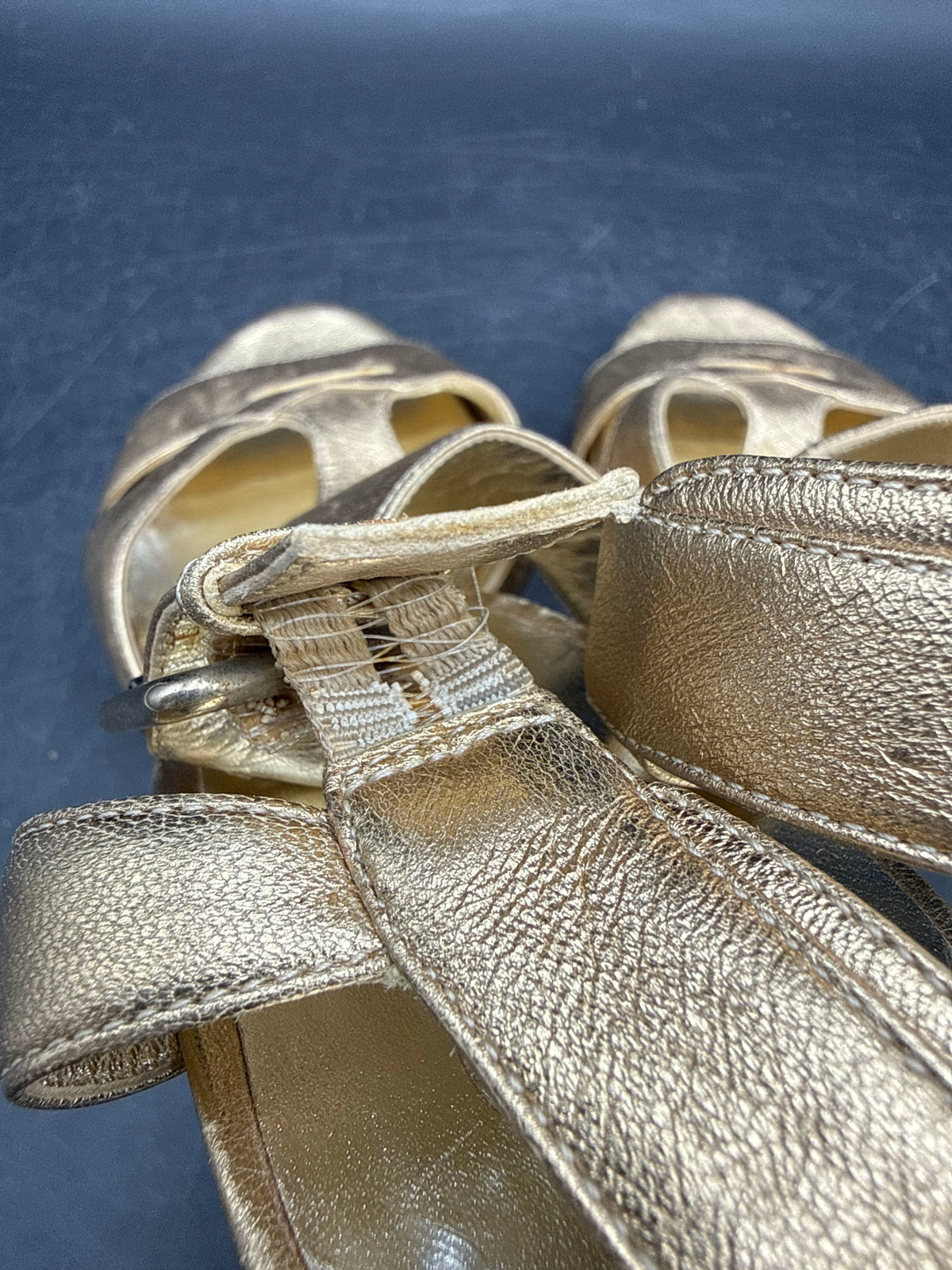 Versace Gold Leather Strappy Platform High Heel Sandals COA Size 38