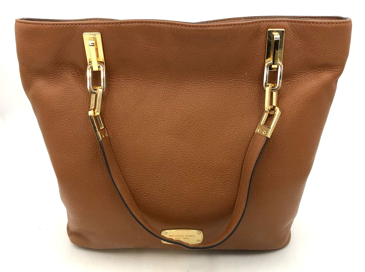 Michael Kors 'Brooke' Brown Pebbled Leather Shoulder Bag w/ Gold Accents (+COA)