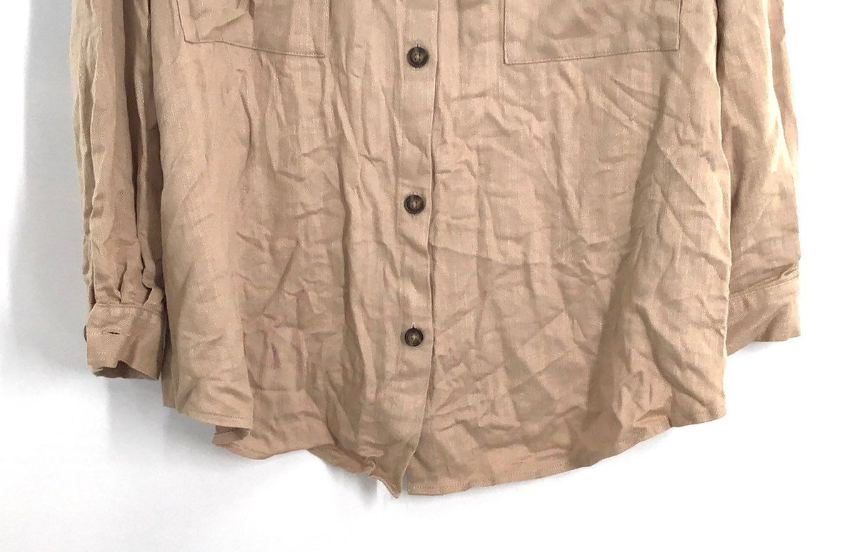 ASOS DESIGN Women's Tan Viscose Linen Blend Curve Oversized Button Shirt Sz 14