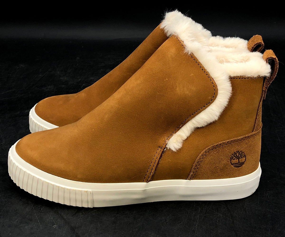 Timberland Skyla Bay Brown Suede Faux Fur Pull-On Ankle Boots Sneaker Wmns Sz 6