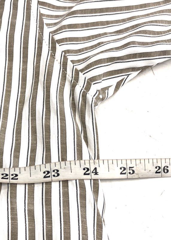 Max Studio London Women's Beige White Striped Roll Tab Popover Blouse NWT Sz L