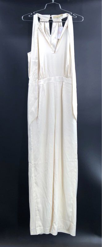 Lauren James Women's Ivory Farrah Satin Halter Wide Leg Jumpsuit Sz M NWT