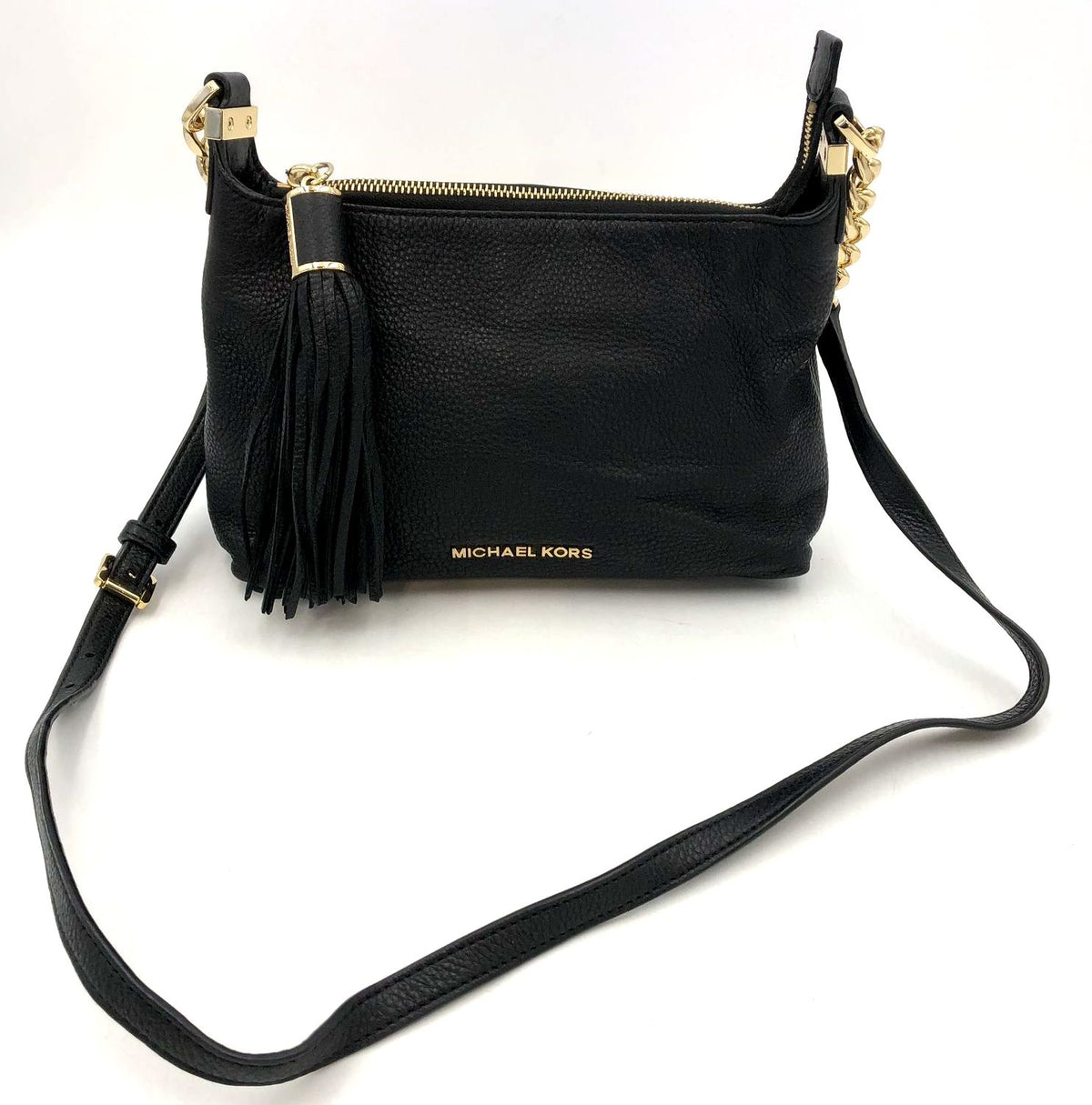 Michael Kors Black Pebbled Leather Crossbody Bag with Gold-Tone Hardware (+COA)