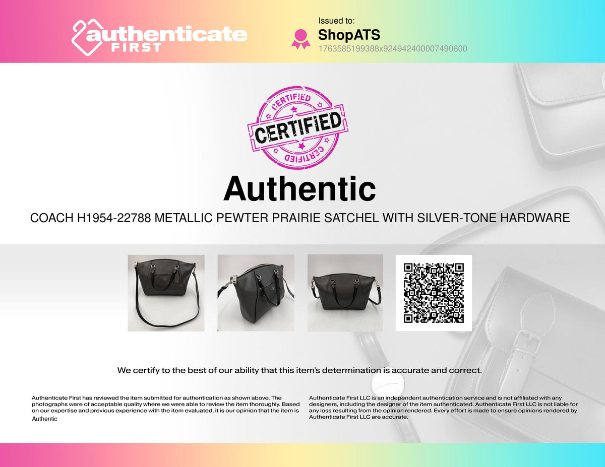 Coach 22788 Metallic Pewter Leather Prairie Satchel w/ Silver-Tone Detail (+COA)