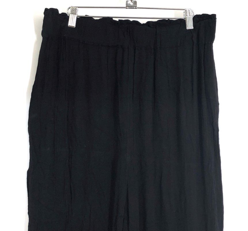 ASOS DESIGN Women's Black Tall Crinkle Wide Leg Paperbag Waist Pants Size 12