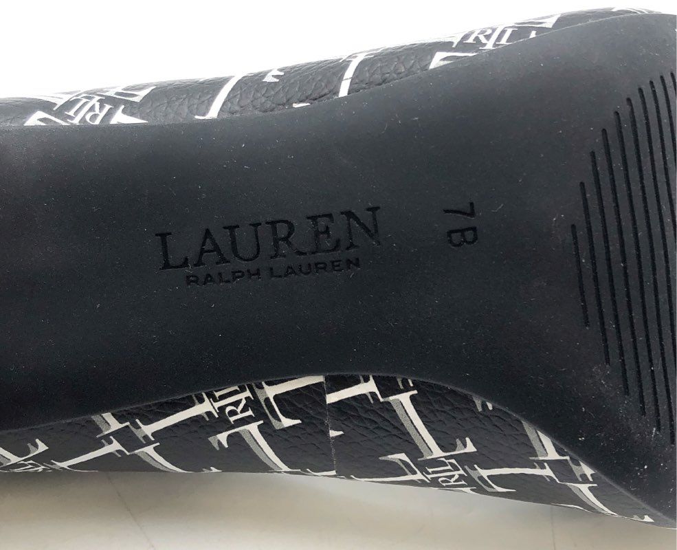 Lauren Ralph Lauren Monogram Cap Toe Pointed Toe Pumps Black White Size 7B