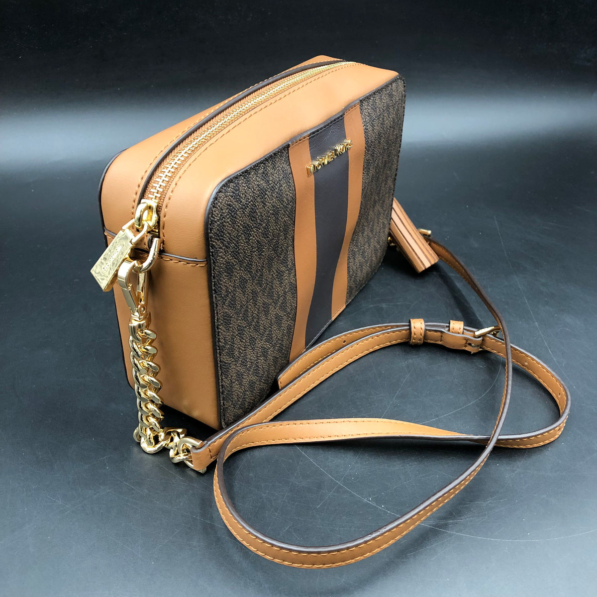 Michael Kors Brown\Tan\Black Leather 'Jet Set' Crossbody Bag (+COA)