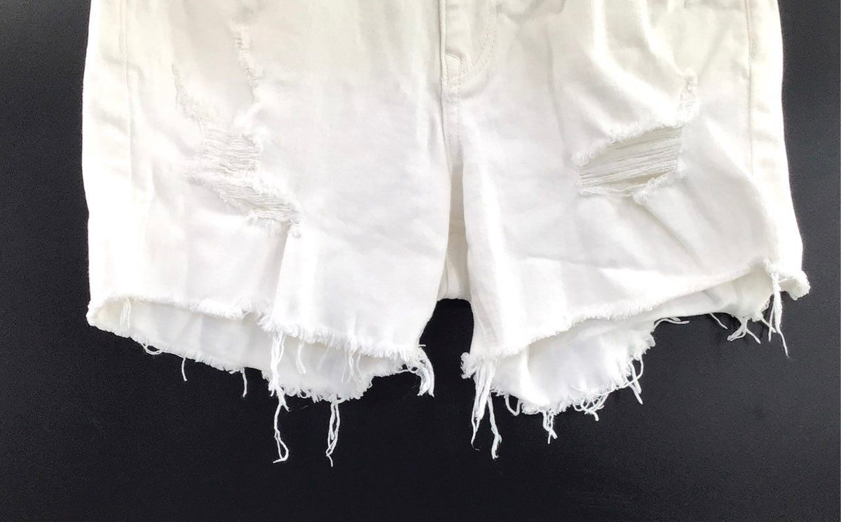 Express Women's Bermuda High Rise White Distressed Denim Shorts Stretch Sz 2