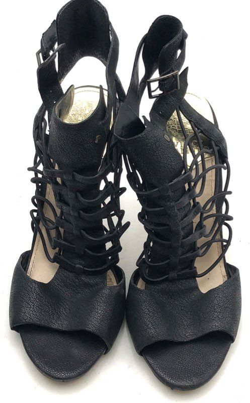 Vince Camuto Black Leather Cage Lace Up Stiletto Sandals Size 8M