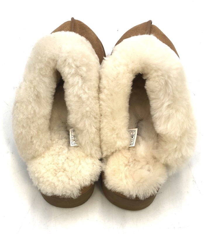UGG Disquette Chestnut Suede Sheepskin Platform Slippers Women's Size 5