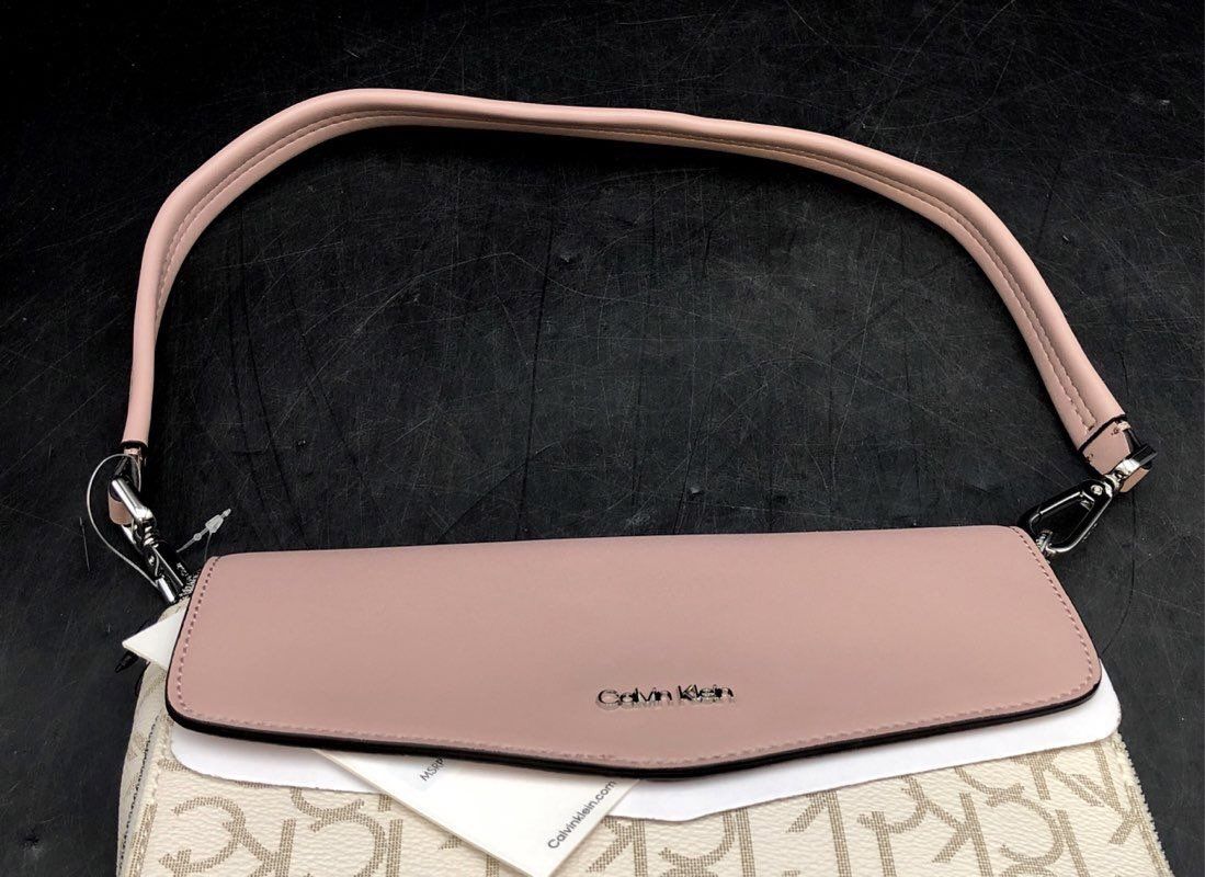 NWT Calvin Klein Rose White Logo Print Top Handle Bag