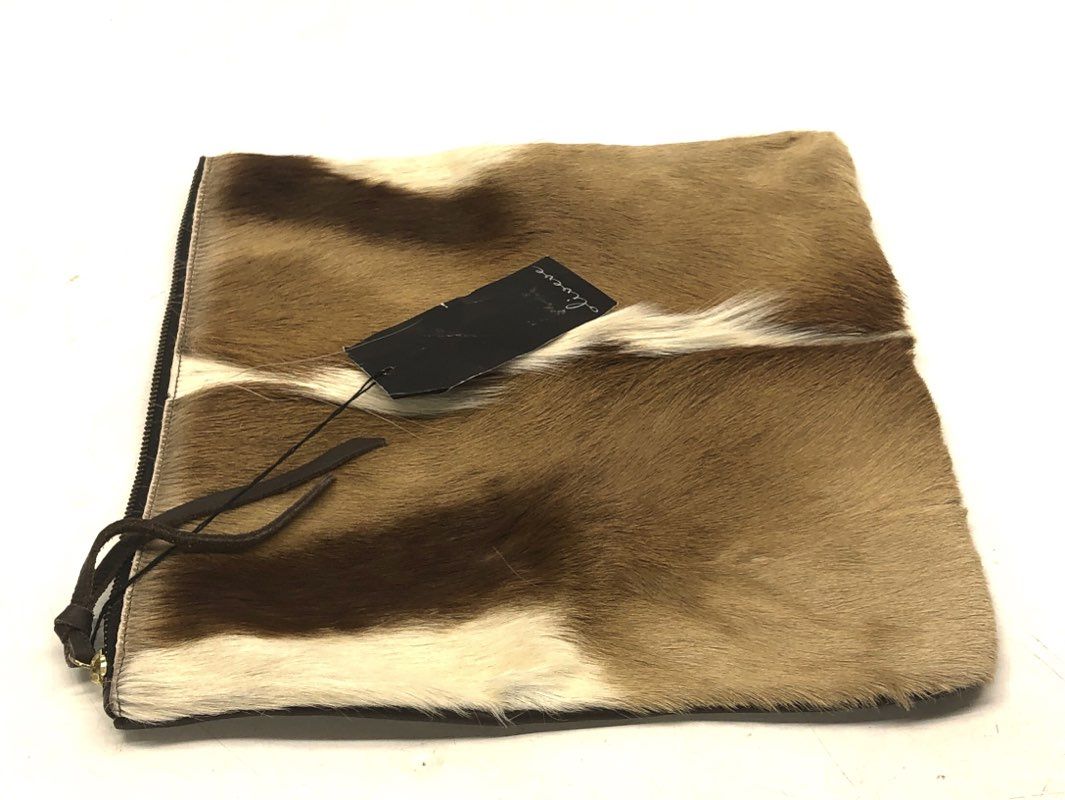 Oliveve Brown Natural Deer Tail Fur Leather Pouch Clutch Bag NWT