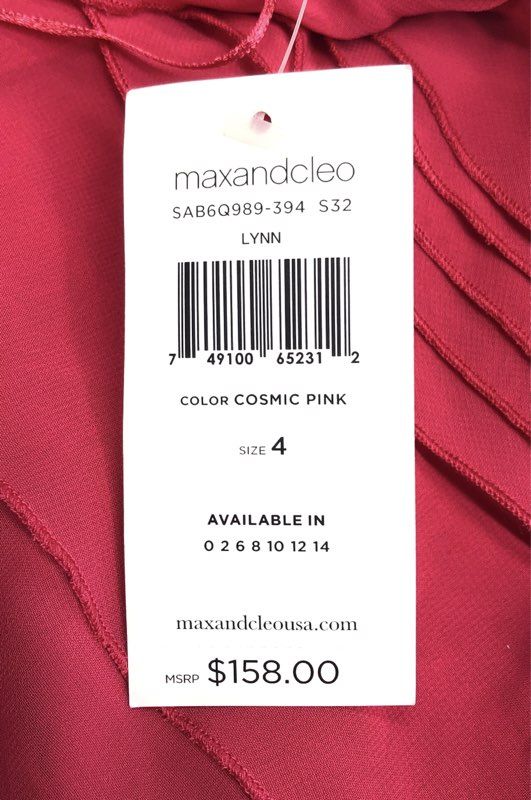 Max and Cleo Women's Cosmic Pink Lynn One Shoulder Tiered Ruffle Dress Sz 4 NWT