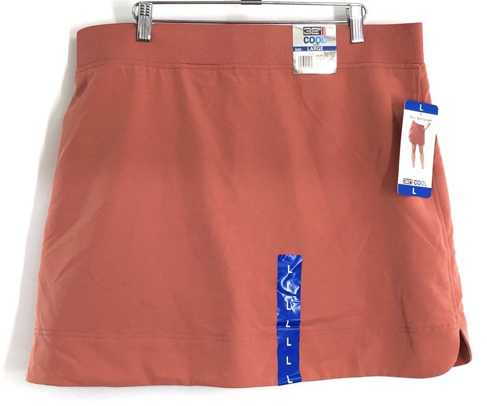 32 Degrees Women's Burnt Orange Ribbed Waist Active Skort 18in Length NWT Sz L
