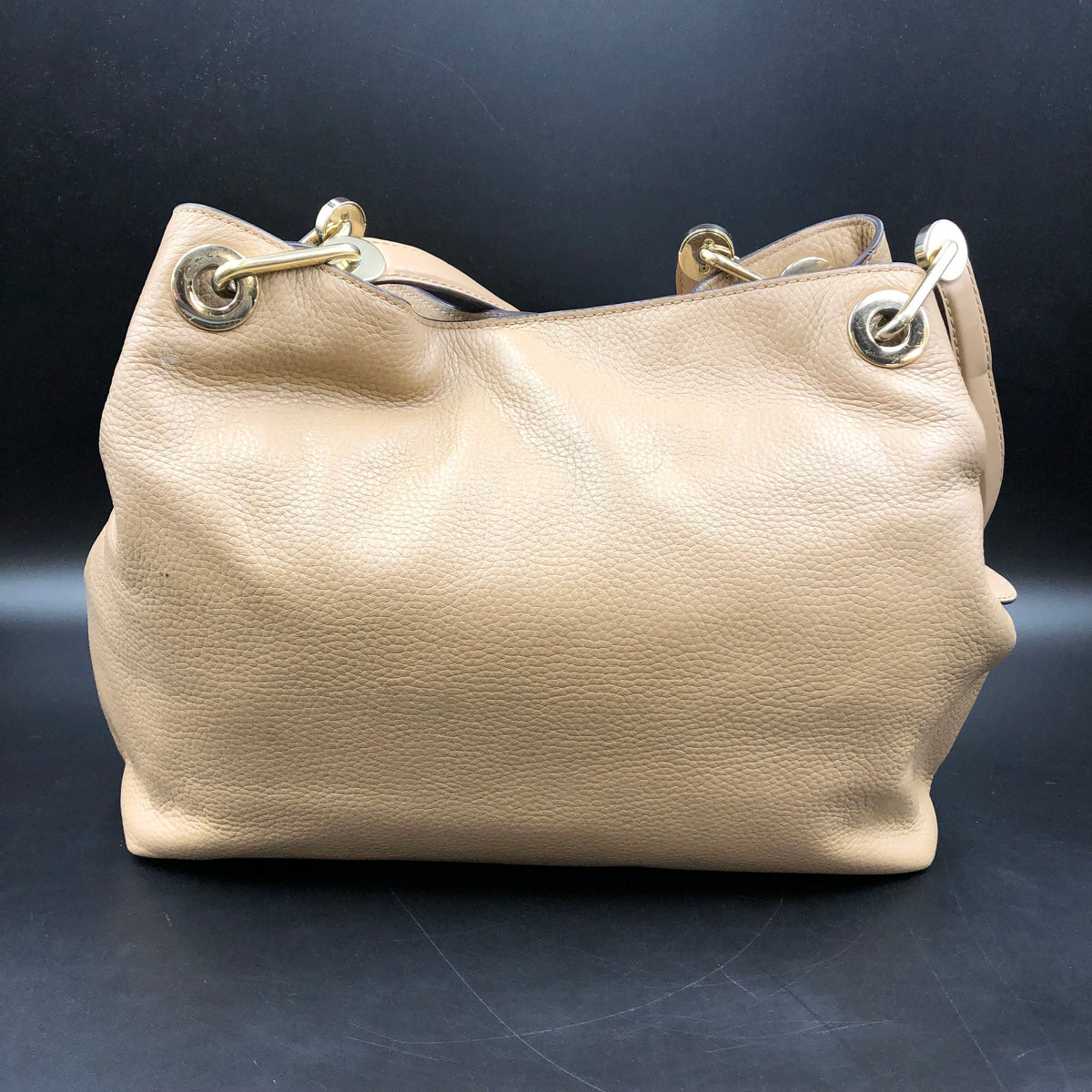 Michael Kors Tan Pebbled Leather Hamilton Satchel Bag Gold Hardware COA