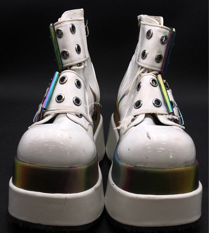Demonia Bear-104 White Iridescent Oilslick Platform Ankle Boots Women's Size 9