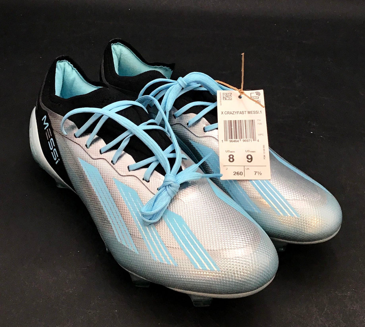 NWT Adidas Women's Crazyfast Messi.1 FG Silver Blue Football Cleats - Size 9