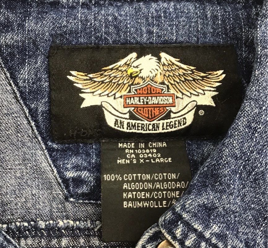 Vintage Harley-Davidson American Legend Denim Cutoff Biker Vest Sz XL